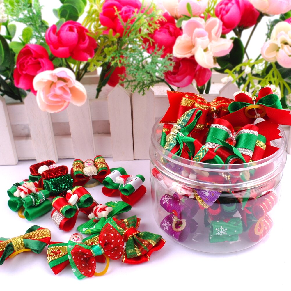 20pcs Dogs Christmas Hair Bows Pet Dog Accessories